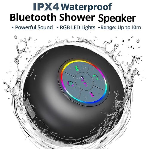 product_image_name-addigoes-Enceinte Bluetooth Étanche IPX4, Enceinte de Douche avec LEDs – Mini Enceinte Sans Fil Portable avec Micro et Ventouse, Résistante à l'Eau pour Douche, Voyage, Piscine, Flottage en Rivière et Loisirs Extérieurs (Noir)-1