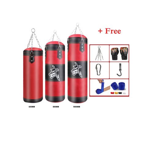 Sac de frappe à suspendre - kit de fixation, chaine 4 points, gants inclus  - acier PVC EPE rouge noir - Boxe - Achat & prix