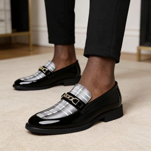 product_image_name-Fashion-Chaussures en cuir à carreaux pour homme, élégantes et de grande qualité | Chaussures de cérémonie | Chaussures décontractées | Chaussures urbaines - Noir-4