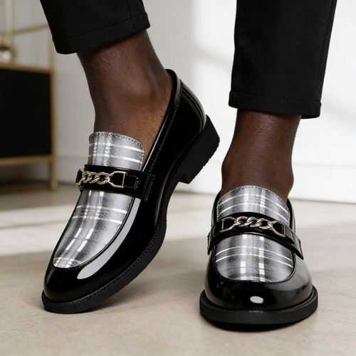 product_image_name-Fashion-Chaussures en cuir à carreaux pour homme, élégantes et de grande qualité | Chaussures de cérémonie | Chaussures décontractées | Chaussures urbaines - Noir-5