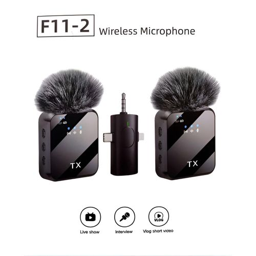 product_image_name-Generic-Microphone Sans Fil F11-2 –  3 en 1 - reportage - Interview - appel - Noir -1