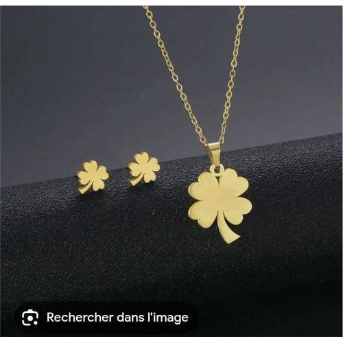 product_image_name-3D Fashion-Ensemble Chaîne et boucle d'oreille femme Doré 45cm En Acier Inoxydable Pendentif trèfles a quatre feuilles idéal cadeau pour saint  valentin -1
