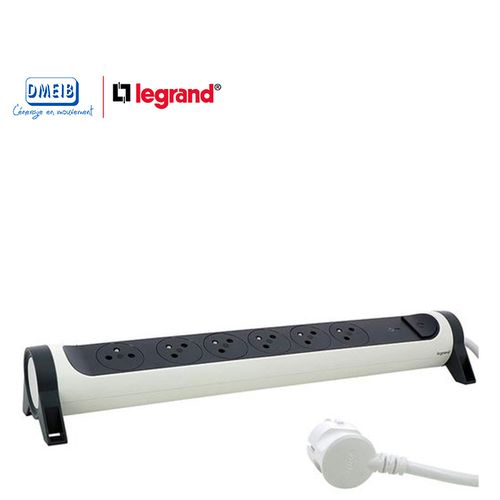 Legrand Rallonge Multiprise Avec Bloc Rotatif De 6 Prises 2P+T Surface ,  Interrupteur , Parafoudre Et Cordon Longueur 1,5M - Blanc / Gris Foncé -  Prix pas cher