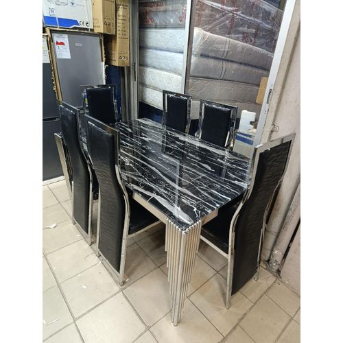 product_image_name-Generic-Ensemble de table à Manger 6 Personnes, Table en vitre  avec Cadre argent et 6 Chaises150 cm (L) x 90 cm (l) x 75 cm (h)-1