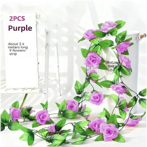 product_image_name-Generic-2 pièces 7,5 pi. guirlande de rose artificielle pour décoration de festival, fleurs artificielles de vigne rose, guirlande en soie suspendue pour décorations murales extérieures - violet-1