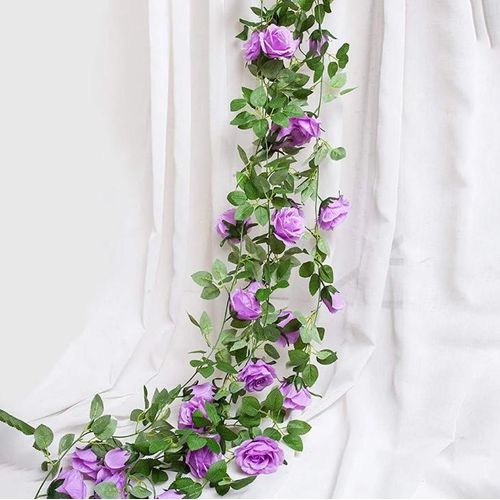product_image_name-Generic-2 pièces 7,5 pi. guirlande de rose artificielle pour décoration de festival, fleurs artificielles de vigne rose, guirlande en soie suspendue pour décorations murales extérieures - violet-6