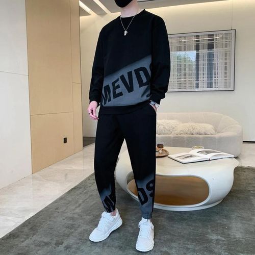 product_image_name-Fashion-Ensemble de vêtements de sport décontracté 2-en-1 pour hommes - Noir-3