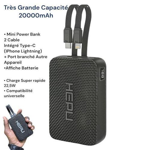 product_image_name-Generic- Hepu Hepu Power Bank 20000mAh HP-A22 Noir - Charge Ultra Rapide 22W - Câble Intégré iPhone Type-C - Pour iPhone Samsung Xiaomi Tecno etc. BB-1