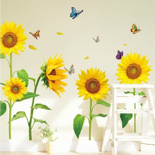 Aofa Tournesol Stickers Muraux Fleur Jaune Sticker Hello Sunshine Feuilles  Vertes Décoration Murale DIY Vinyle Auto-Adhésif Plantes Art Mural pour  Chambre Salon TV Fond 