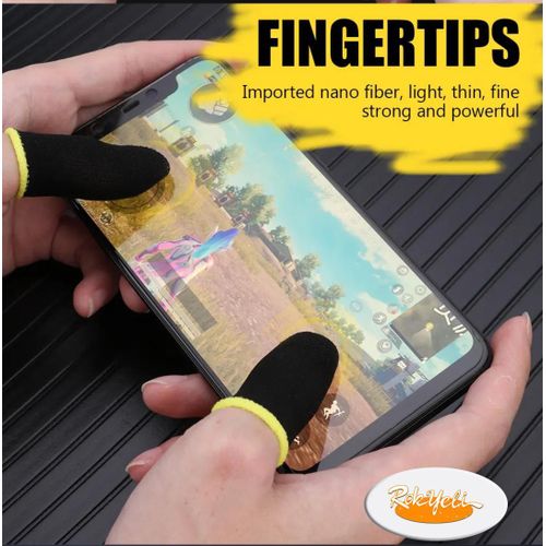 product_image_name-Generic-Paire De 2 Gants de jeux Vidéo Pour Téléphone Portable Anti-Transpirant, Manchon pour écran tactile en fibre de carbone et argent - Jaune -1
