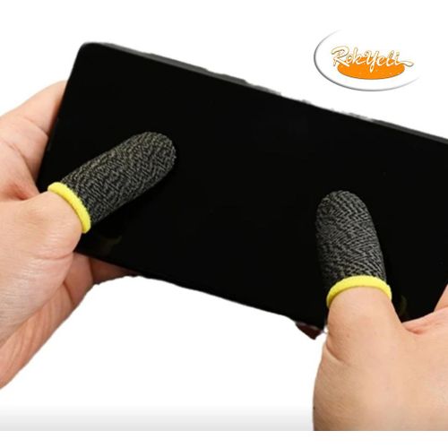 product_image_name-Generic-Paire De 2 Gants de jeux Vidéo Pour Téléphone Portable Anti-Transpirant, Manchon pour écran tactile en fibre de carbone et argent - Jaune -2
