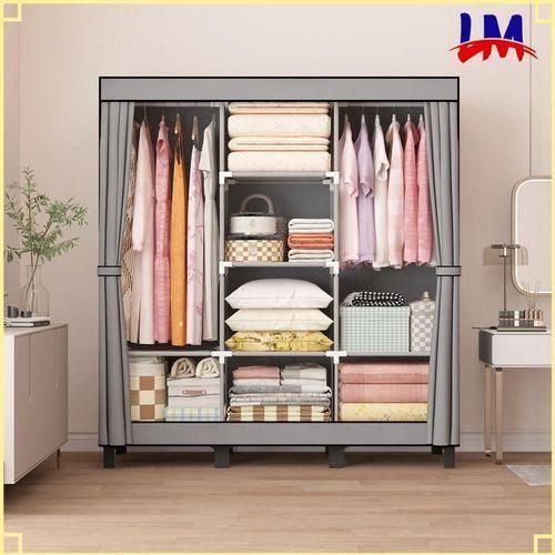 product_image_name-Generic-Armoire en tissu simple à trois rangées - Gris-3