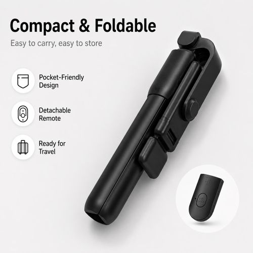 Generic Perche à Selfie Trépied Tout-en-Un avec Lumière d’Appoint, Support Téléphone Extensible 700 mm avec Télécommande Bluetooth, Rotation 360°, Design Pliable pour Live, Appels Vidéo et Vlog - image 4