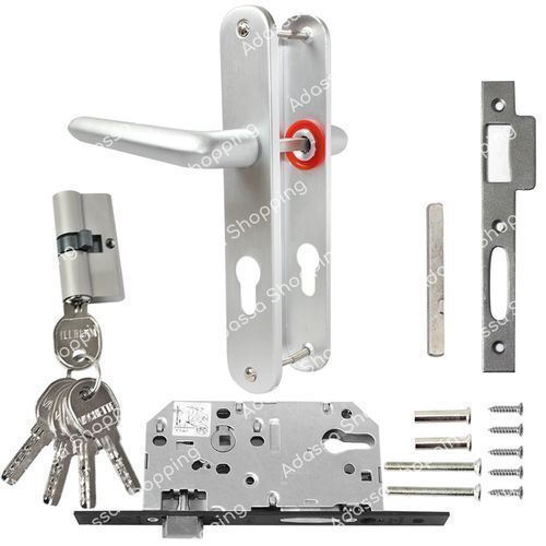 product_image_name-Generic-Ensemble Poignée De Porte + Serrure Encastrable De Serrure Avec 5 Clés - Argent-1