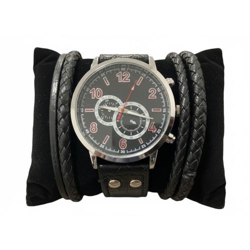 product_image_name-Fashion-Coffret Homme Business - Montre Quartz & Bracelets Tressés - Noir-1
