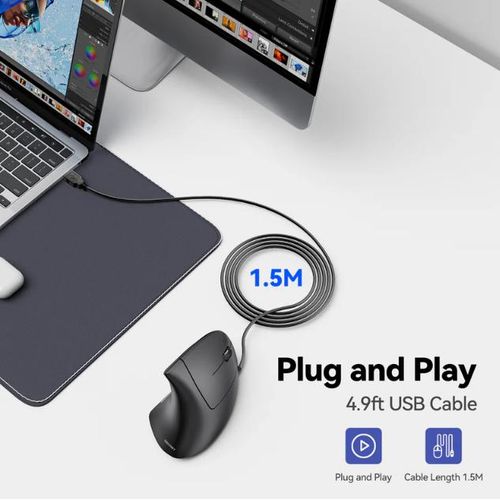 product_image_name-General-Wired Vertical Ergonomic Mouse With 5 Programmable Buttons for Computer, Laptop - Optical USB (Black)-4