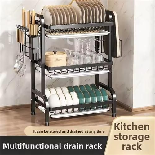 product_image_name-Generic-Étagère de rangement à grande capacité à 3 couches pour ustensiles de cuisine avec 3 plateaux de drainage-5