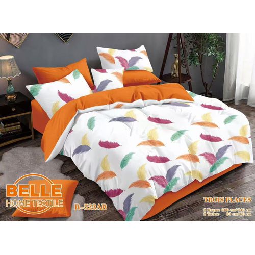 product_image_name-Belle-Lot de 2 Draps et 2 Taies -pour Lit 3 Places orange feuille-1
