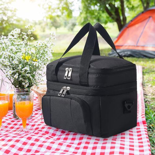 product_image_name-General-Double Deck Lunch Cooler Bag for Office Picnic Leakproof Lunch Box with Adjustable Shoulder Strap-4