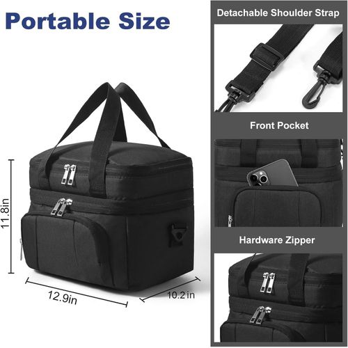product_image_name-General-Double Deck Lunch Cooler Bag for Office Picnic Leakproof Lunch Box with Adjustable Shoulder Strap-7
