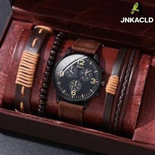 product_image_name-JNKACLD-4pcs Montres à Quartz Bracelet Montre Set Pour Hommes Affaires Mode Casual Round Pointer Calendrier Accessoires De Montre-1