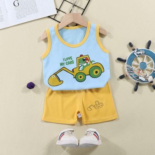 product_image_name-Fashion-Ensembles d'été décontractés pour garçons de 0-3 ans, gilet avec excavatrice short bleu t-shirt col rond-1