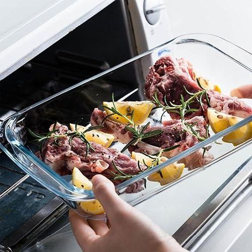 product_image_name-Generic-2 L Plat à four en verre borosilicate de 2 L (13,6 x 7,9 po), de forme oblongue-rectangulaire, compatible four, lave-vaisselle, micro-ondes et friteuse à air chaud. Grande cocotte idéale pour la cuisson du pain et de la dinde.-2