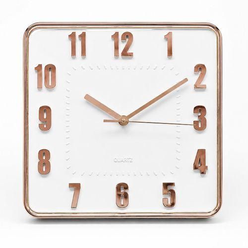 Generic Horloge murale carrée – Cadran blanc et finition dorée