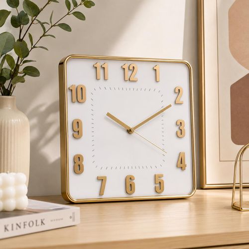 Generic Horloge murale carrée – Cadran blanc et finition dorée - image 2