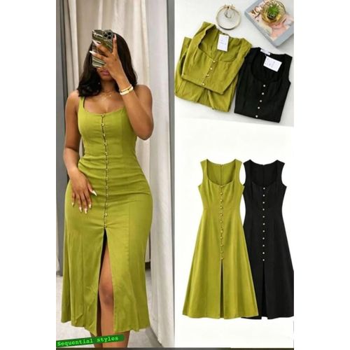 Generic Robe longue sans manches à boutons pour femme