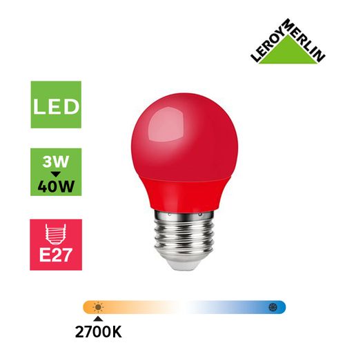 Leroy Merlin Ampoule Rouge E27 - LED - 3W (équi 40W) = 249 Lm - 150° - /  Lumière Rouge - Prix pas cher