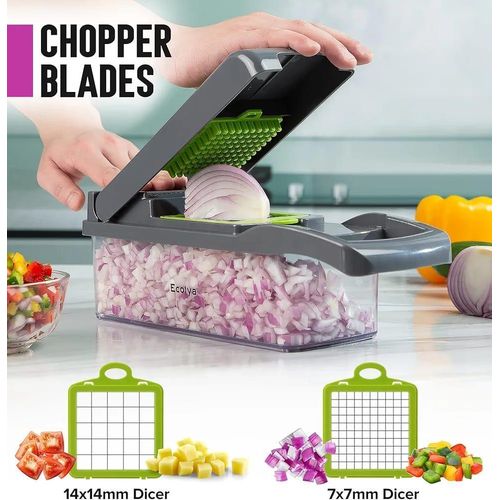 product_image_name-Generic-Mandoline de Cuisine Professionnelle 19-en-1 - Hachoir & Coupe-Légumes Multifonctionnel, Lames Interchangeables Acier Inoxydable - Tranche, Coupe-Dés & Julienne (Récipient de Collecte)-2