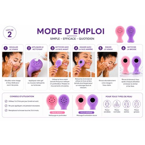 Generic Brosse de Nettoyage Visage Double Face en Silicone – Lot de 2 - image 4