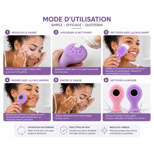 Generic Brosse de Nettoyage Visage Double Face en Silicone – Lot de 2 - image 5