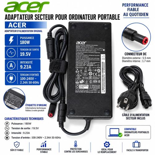 Acer Chargeur 180W, 19.5V 9.23A