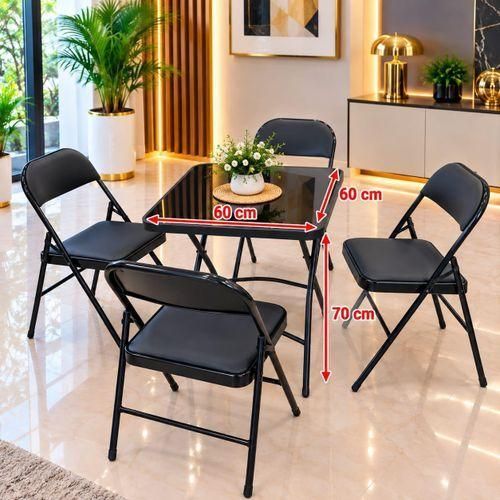 Generic Table Pliante Carrée Vitrée - 60CM Avec 4 Chaises pliables