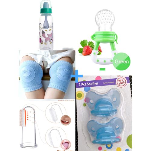 product_image_name-Generic-Kit bébé 6 pièces bleu vert Protège genoux+grignoteuse+brosse+bibron+double tétine -1