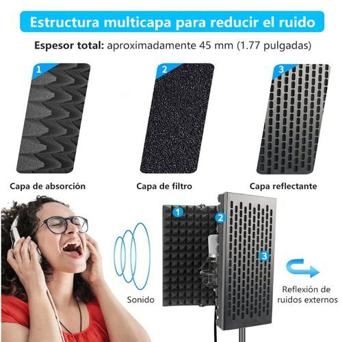 Bouclier d'isolation de Microphone avec Support de Micro et Filtre  Anti-Pop, Bouclier Sonore Pliable pour la Plupart des d'enregistrement de  Mic