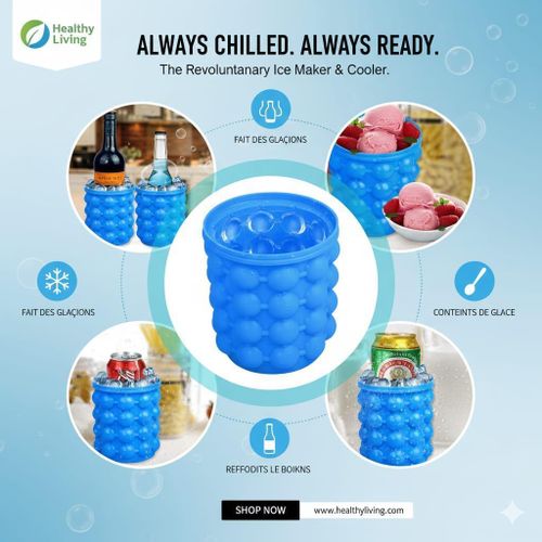 product_image_name-Generic-Seau à Glaçons Portable en Silicone 2-en-1 - Double Chambre, Sans BPA, Démoulage Facile par Pression - Compact, Stockage & Refroidisseur de Bouteilles-2