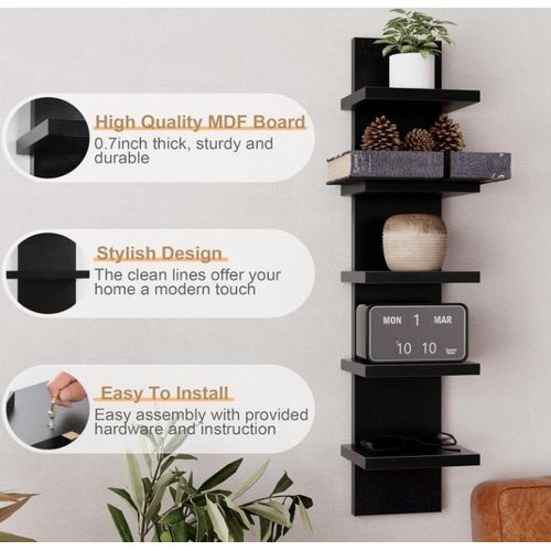 Generic Étagère murale à 5 niveaux, étagère verticale décorative, noire - image 4