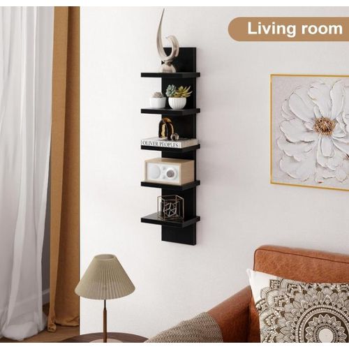 Generic Étagère murale à 5 niveaux, étagère verticale décorative, noire - image 7