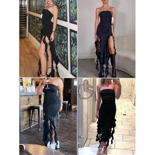 product_image_name-Gadtom-Robe longue fluide femme sexy à volants et franges, sans manches, dos nu, épaules nues, moulante, fendue et ourlet irrégulier-4