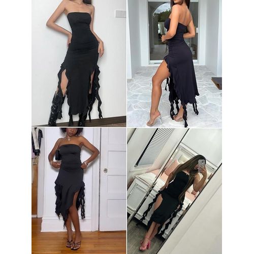 product_image_name-Gadtom-Robe longue fluide femme sexy à volants et franges, sans manches, dos nu, épaules nues, moulante, fendue et ourlet irrégulier-5