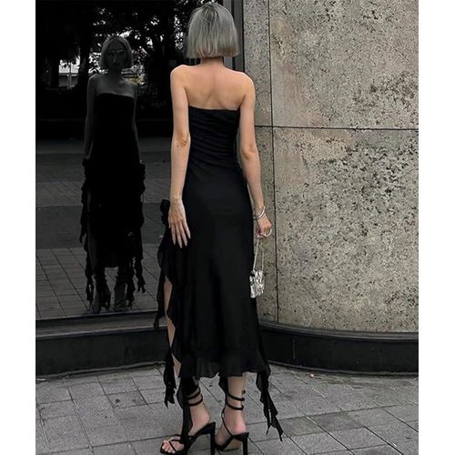 product_image_name-Gadtom-Robe longue fluide femme sexy à volants et franges, sans manches, dos nu, épaules nues, moulante, fendue et ourlet irrégulier-7