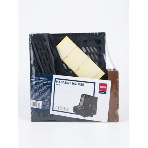 Generic Porte-Magazines Deli 9845 – Organiseur de Documents à 3 Compartiments – Noir & Bois