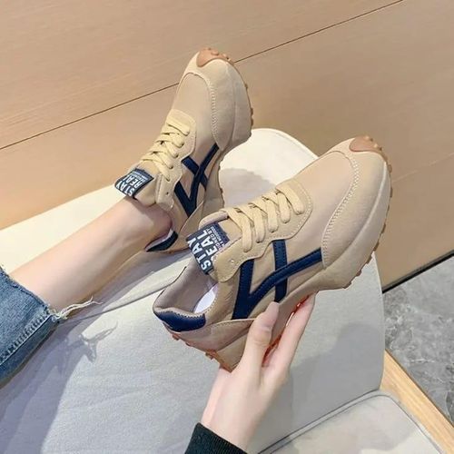 product_image_name-Fashion-Baskets Femme Casual – Chaussures Tendance Confortables – Semelle Antidérapante – Beige & Bleu-3