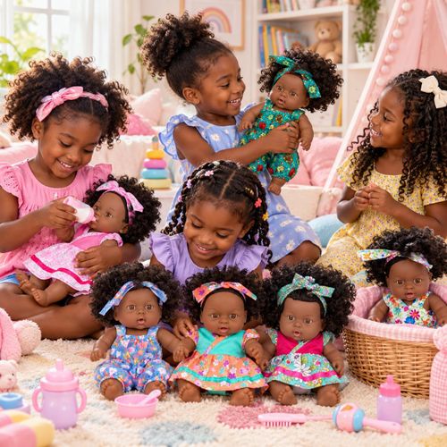 Generic Poupée Bébé Africaine Interactive – Peau Marron, Cheveux Bouclés, Tenue Colorée - image 4