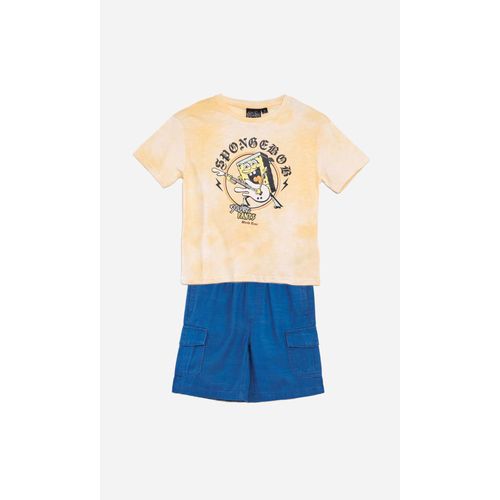 product_image_name-Kiabi-Ensemble Garçon 2 Pièces SpongeBob Rock Tour – T-shirt Jaune Effet Délavé et Short Cargo Bleu-1