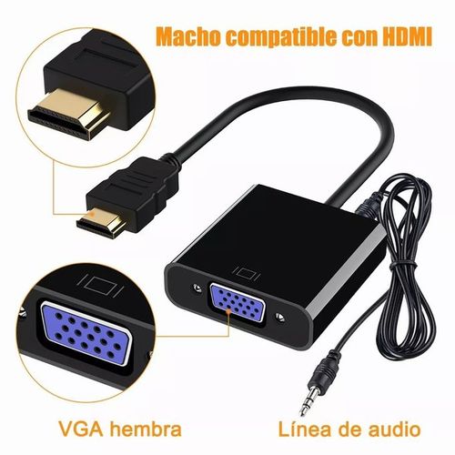 Adaptateur Convertisseur Vga Male Avec Audio To Hdmi Femelle Full Hd 1080P  Noir