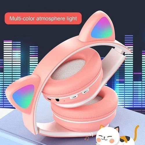 product_image_name-Generic-Casque Bluetooth Oreille De Chat Sans Fil Avec Lumière - Viv-23M - ROSE-2